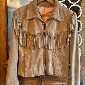 Vintage Buff Suede Jacket Fringe.  Boho Away!